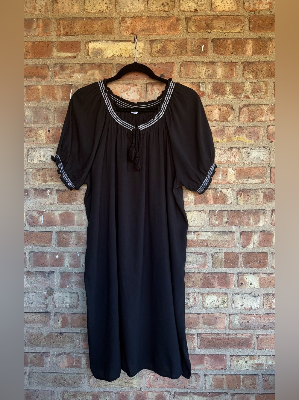 Old Navy Embroidered Tie Neck Short Puff Sleeve Dress